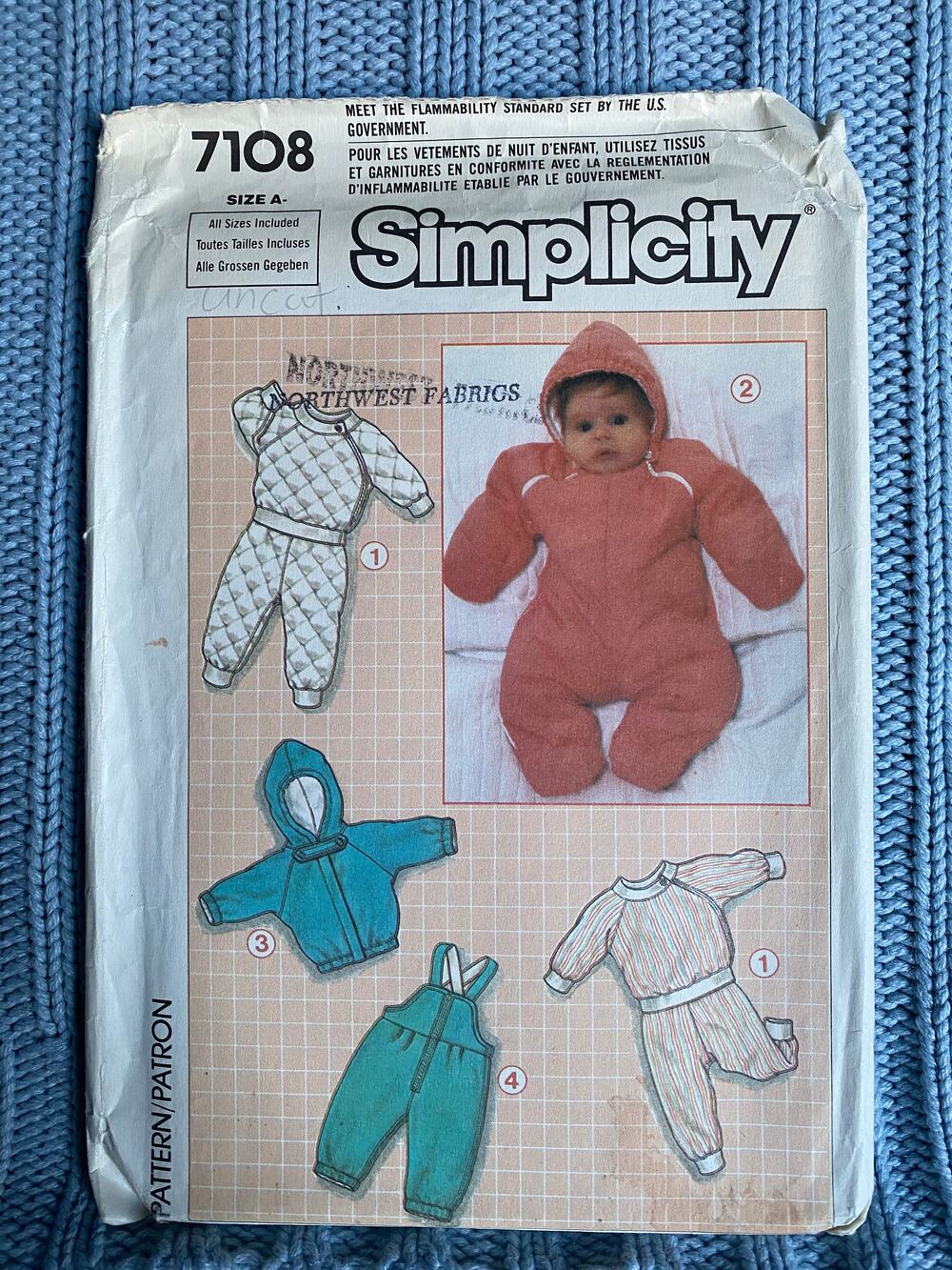 Simplicity 7108 pattern Baby top pants jacket snow suit overalls size NB-18mo